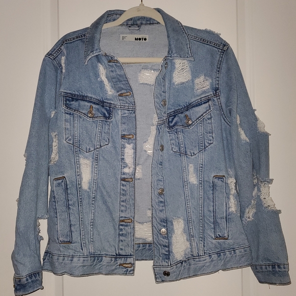 Topshop Jackets & Blazers - Topshop Moto Distressed Blue Denim Jacket, Oversized 6